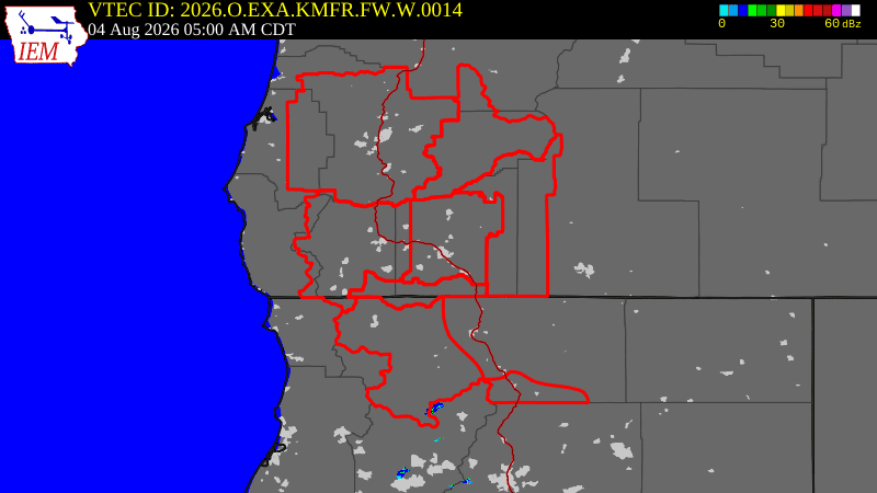 NWS active Red Flag Fire Warning boundary map for Medford, OR