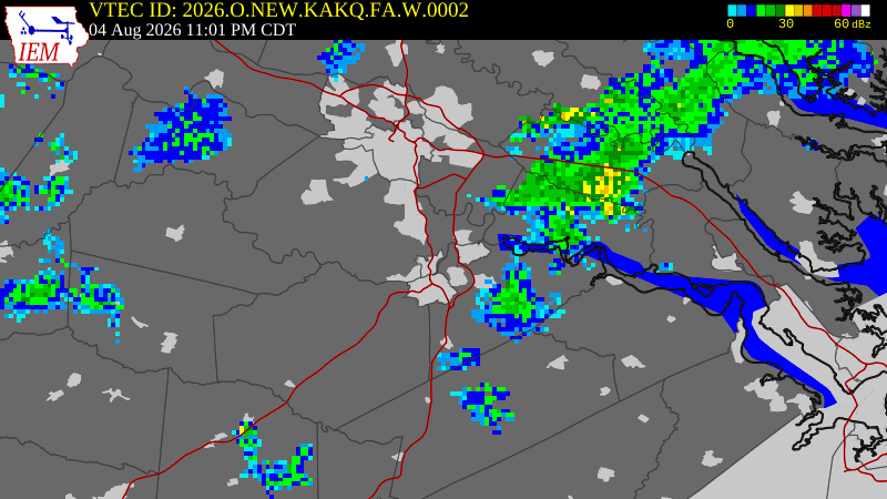 NWS active Flood Warning boundary map for Charles City County & 3 Surrounding Counties, VA