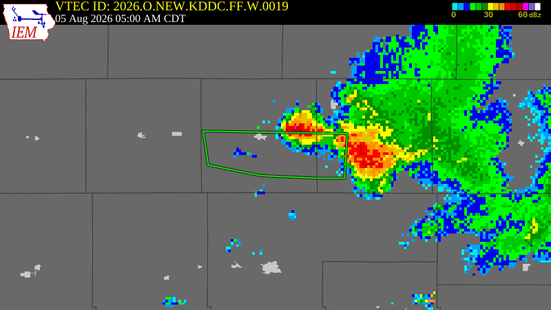 NWS active Flash Flood Warning boundary map for Lane County & Scott County, KS