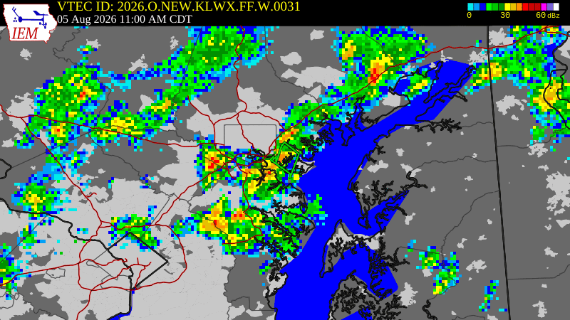 NWS active Flash Flood Warning boundary map for Baltimore, DC