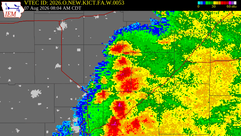 NWS active Flood Warning boundary map for Marion County, KS