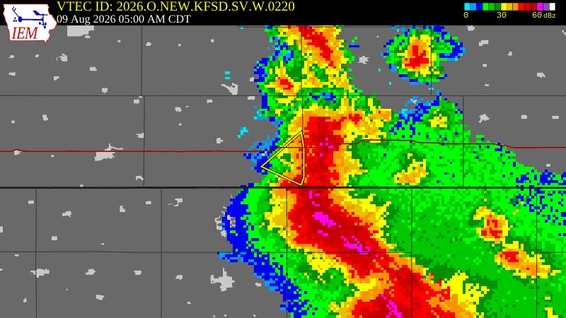 NWS active Severe Thunderstorm Warning boundary map for Jackson County, SD