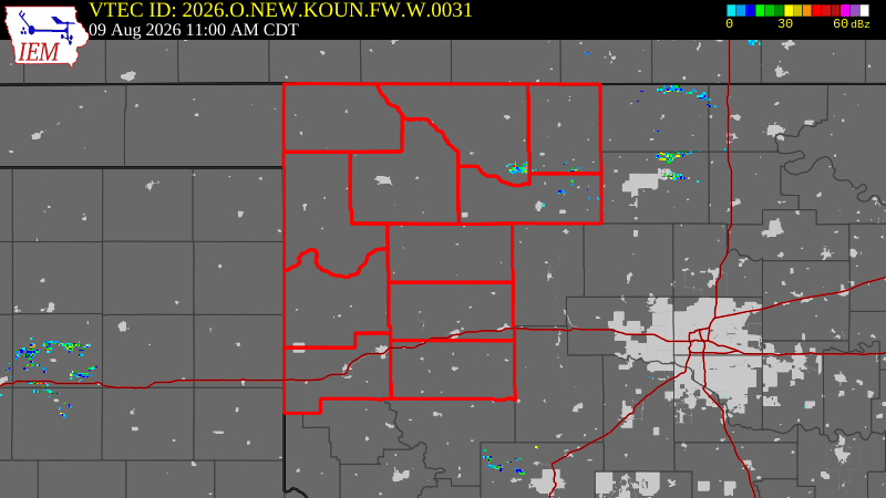 NWS active Red Flag Fire Warning boundary map for Harper County & 10 Surrounding Counties, OK