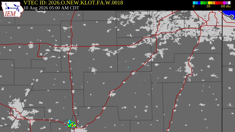 NWS active Flood Warning boundary map for Grundy County & Livingston County, IL