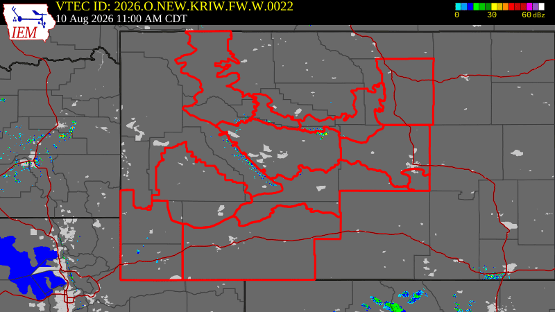 NWS active Red Flag Fire Warning boundary map for Natrona County & Johnson County, WY