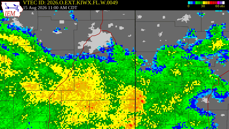 NWS active Flood Warning boundary map for Adams County, IN & 2 Surrounding Counties